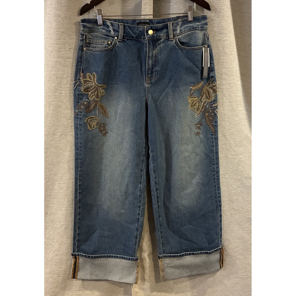 Talbots STRAIGHT ANKLE CUFF EMBROIDERED JEANS - AUTUMN WASH Size 10‎ NWT